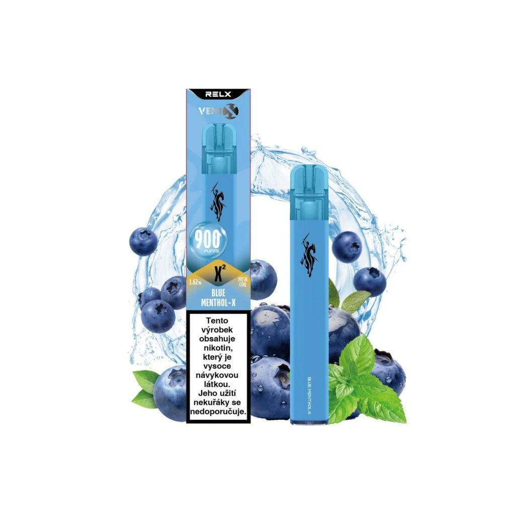 Jednorázová e-cigareta VENIX X2 Blue Menthol‑X s osvěžující kombinací borůvky a mentolu, až 900 potahů a hladký nikotinový zážitek