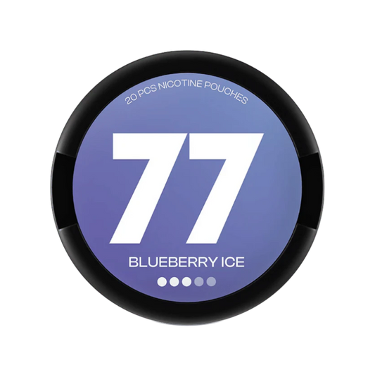 Nikotinové sáčky 77 Blueberry Ice s sladkou chutí borůvek a jemným mentolovým efektem. Každý sáček obsahuje 10,4 mg nikotinu a balení obsahuje 20 sáčků. Produkt poskytuje sladko-mentolový chuťový zážitek s jemným ovocným zakončením a je vhodný pro diskrétní každodenní použití.