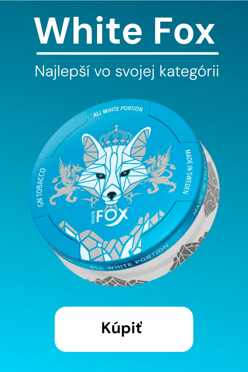 Mobilný banner pre produkt White Fox na Nikotin.sk – najlepší nikotínový sáčok. Kúp teraz priamo z mobilu!