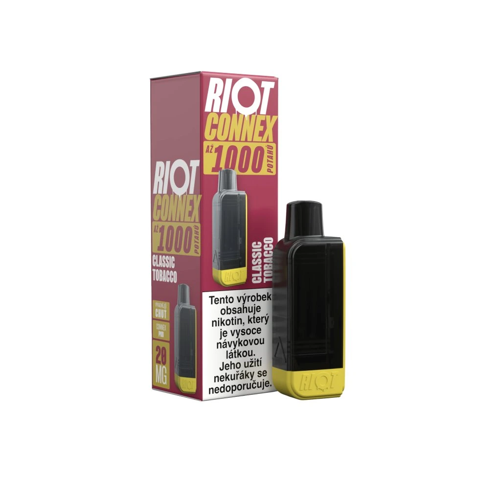 Riot Connex 1000 Classic Tobacco – předplněná POD kapsle elektronické cigarety s tradiční tabákovou chutí, hladký a plný charakter, kompatibilní s Riot Connex 1000